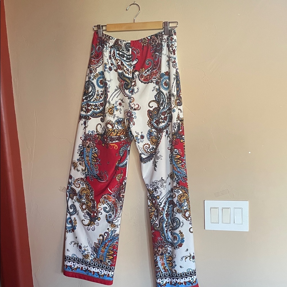 Melissa Paige Red, White & Blue Paisley Wide-Leg Pants festival dance party